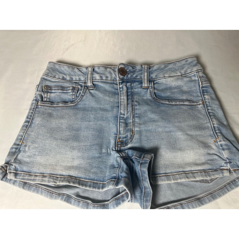 American Eagle Hi-Rise Shortie Denim Shorts Light Wash Super Super Stretch Sz 6